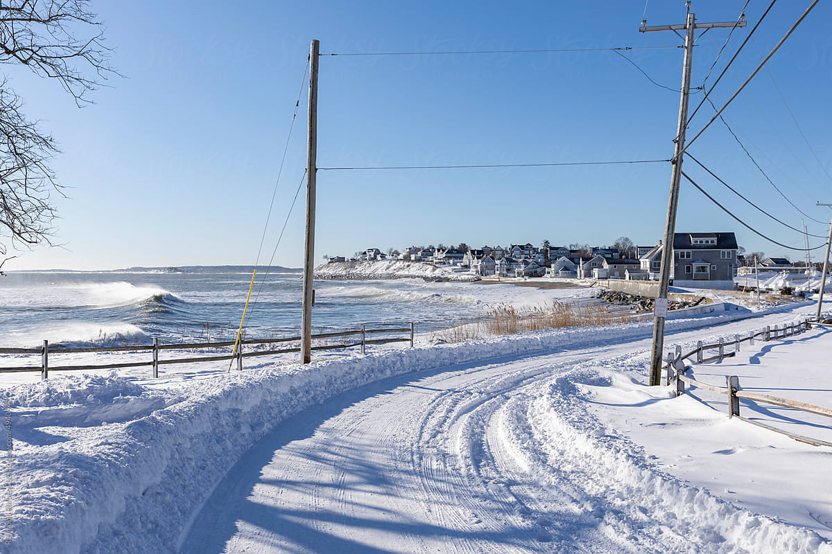 New England Coast in Winter Landscape  with road