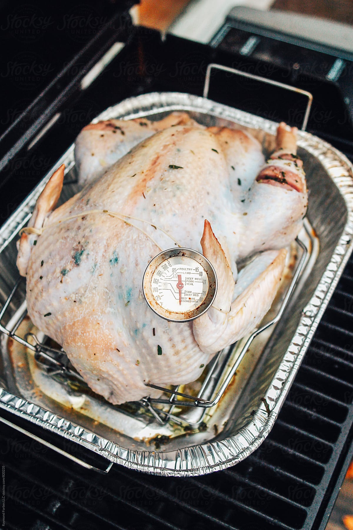 Hot Oil Turkey Fry For Thanksgiving With Temperature Gauge by Stocksy  Contributor Raymond Forbes LLC - Stocksy