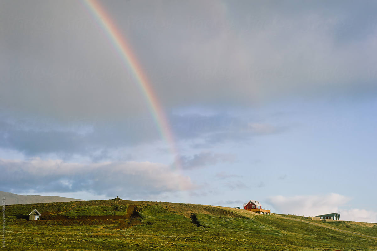 Rainbow Over Iceland Countryside