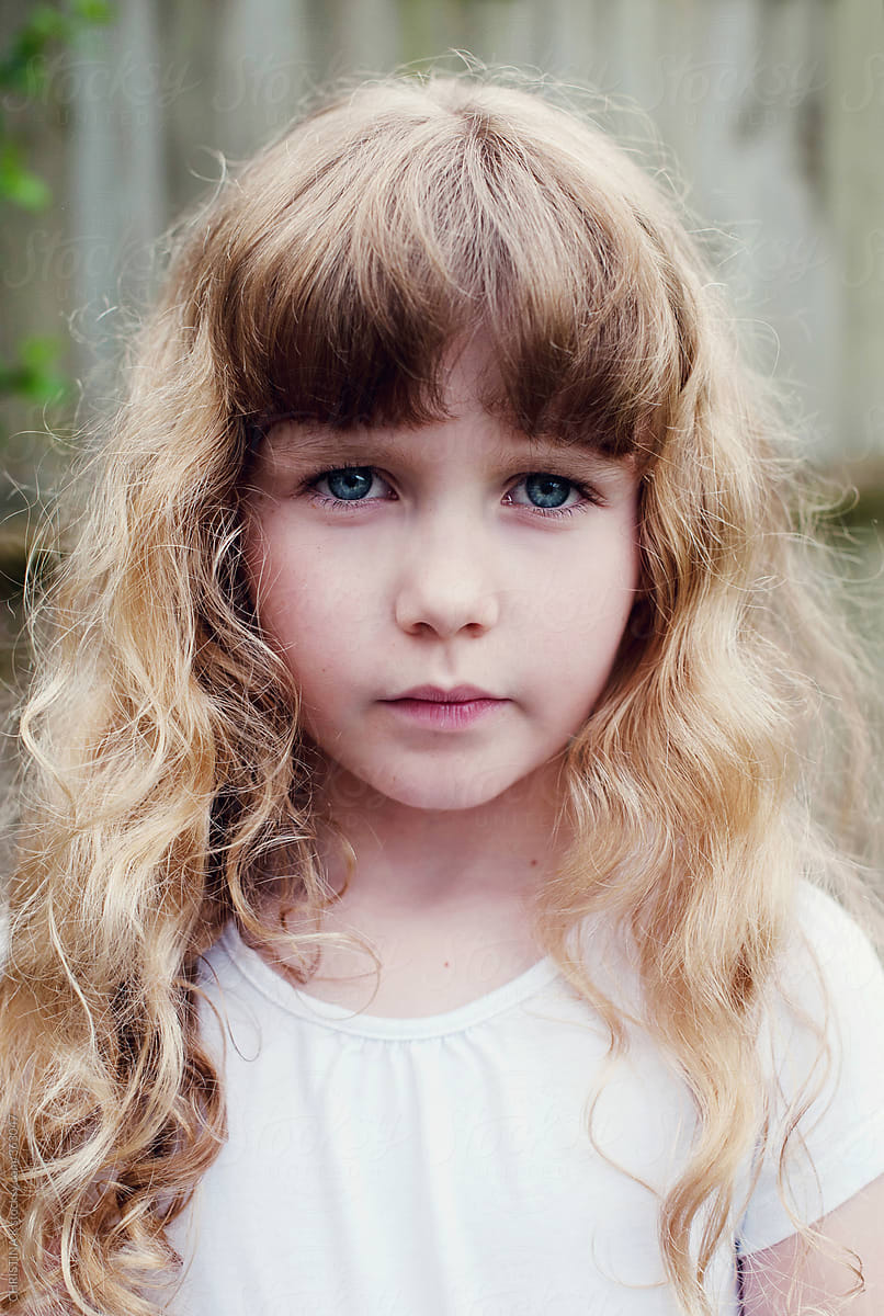 Portrait Of A Young Girl With Blonde Curly Hair By Christina K