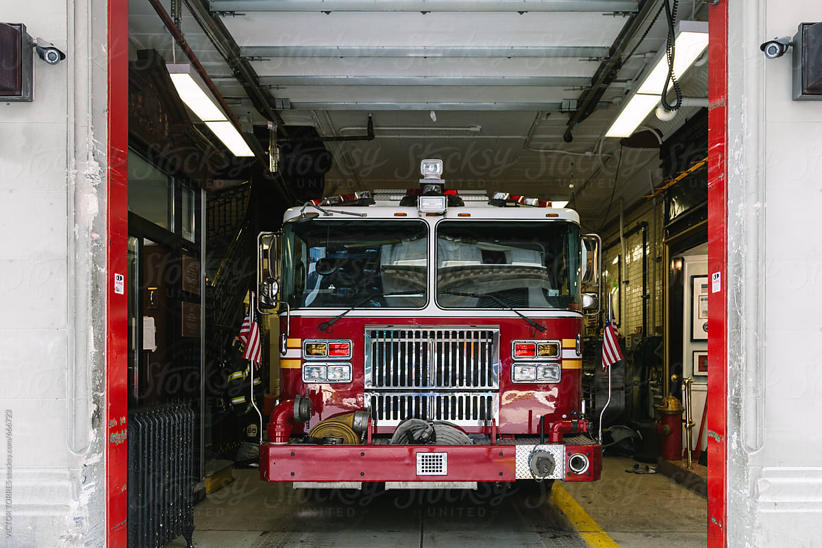 Firefighter Truck Parked in the Fire Station