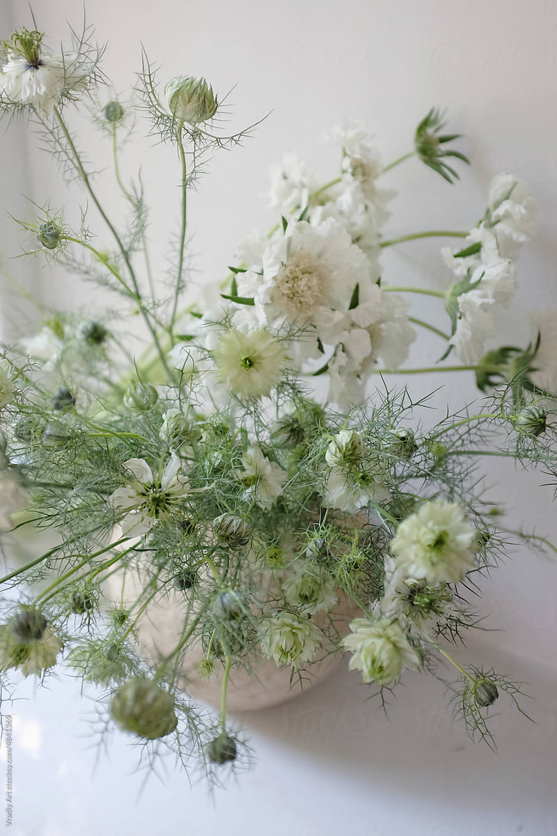 Bouquet of white flowers in vase