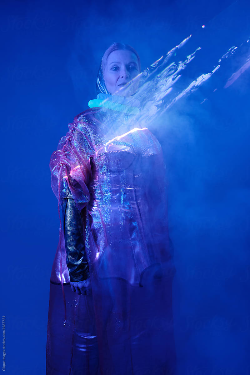 Senior Woman In Neon Blue Light