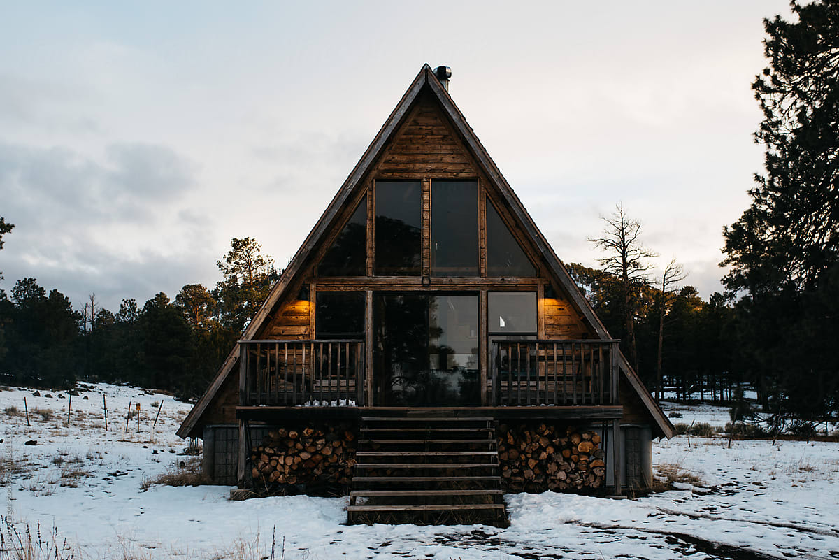 A-Frame Cabin in Snow