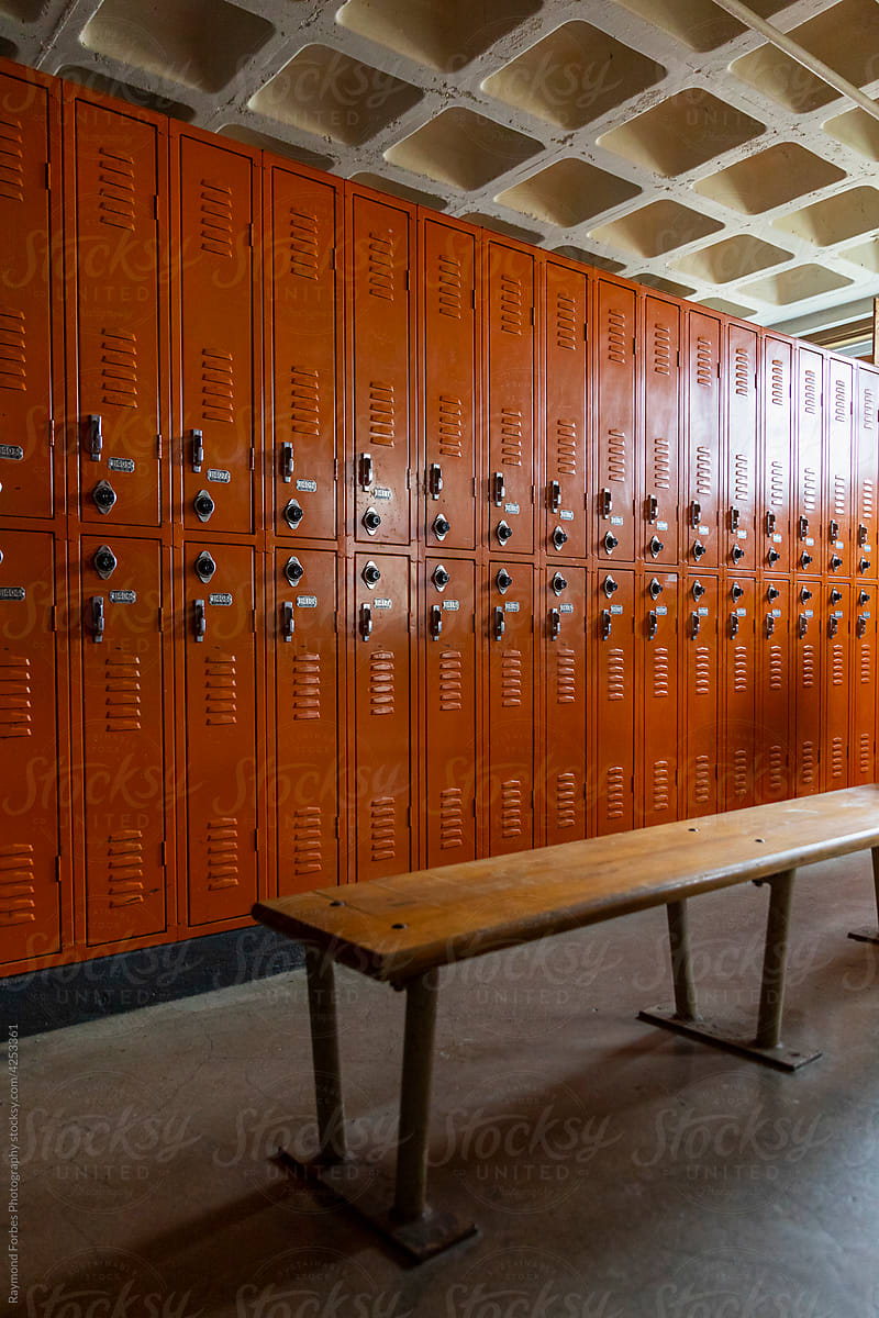 Row of Lockers in Locker room in Middle School