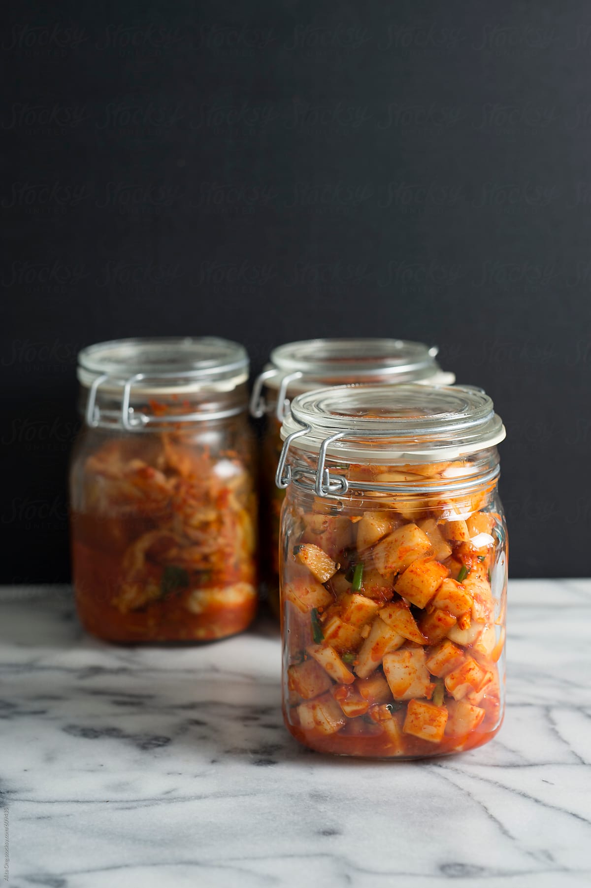 Radish kimchi in a jar