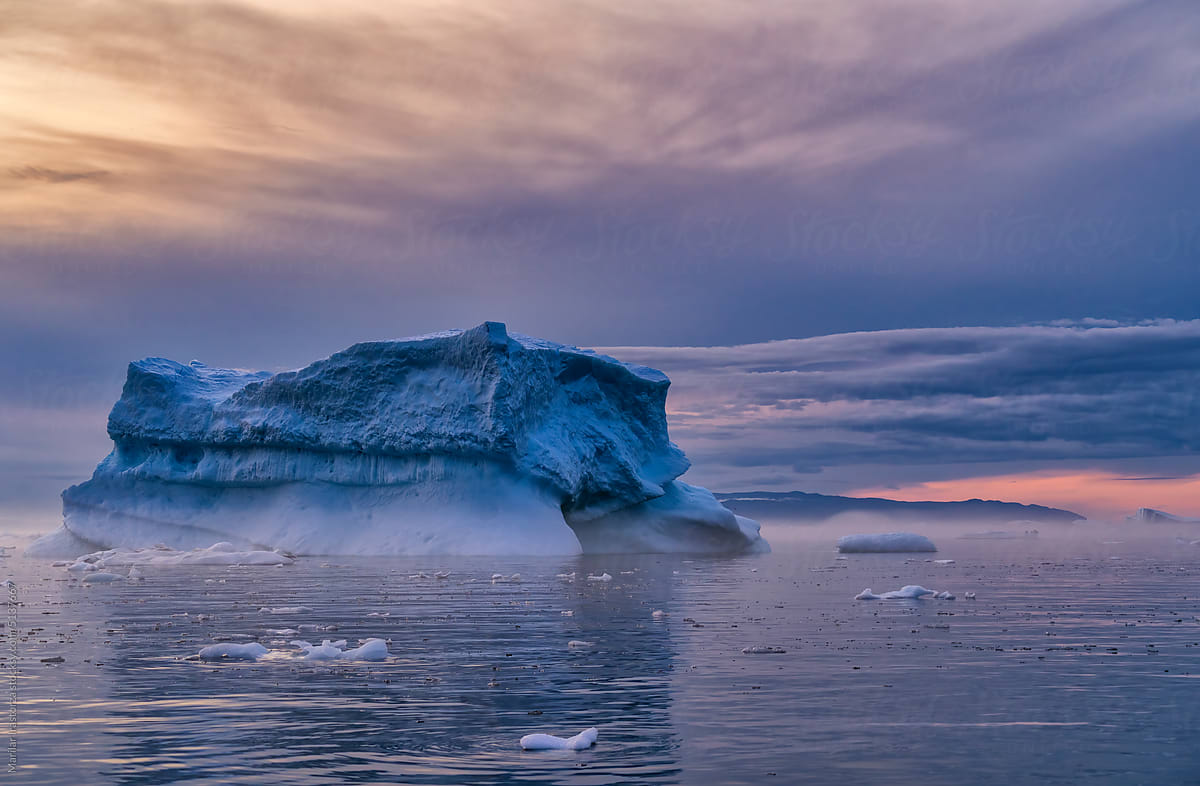 Icebergs Floating In The Fog