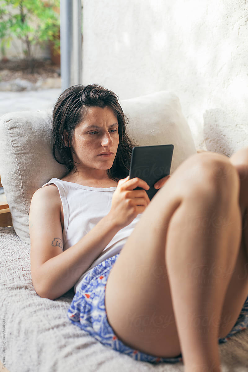 Woman reading an e-book