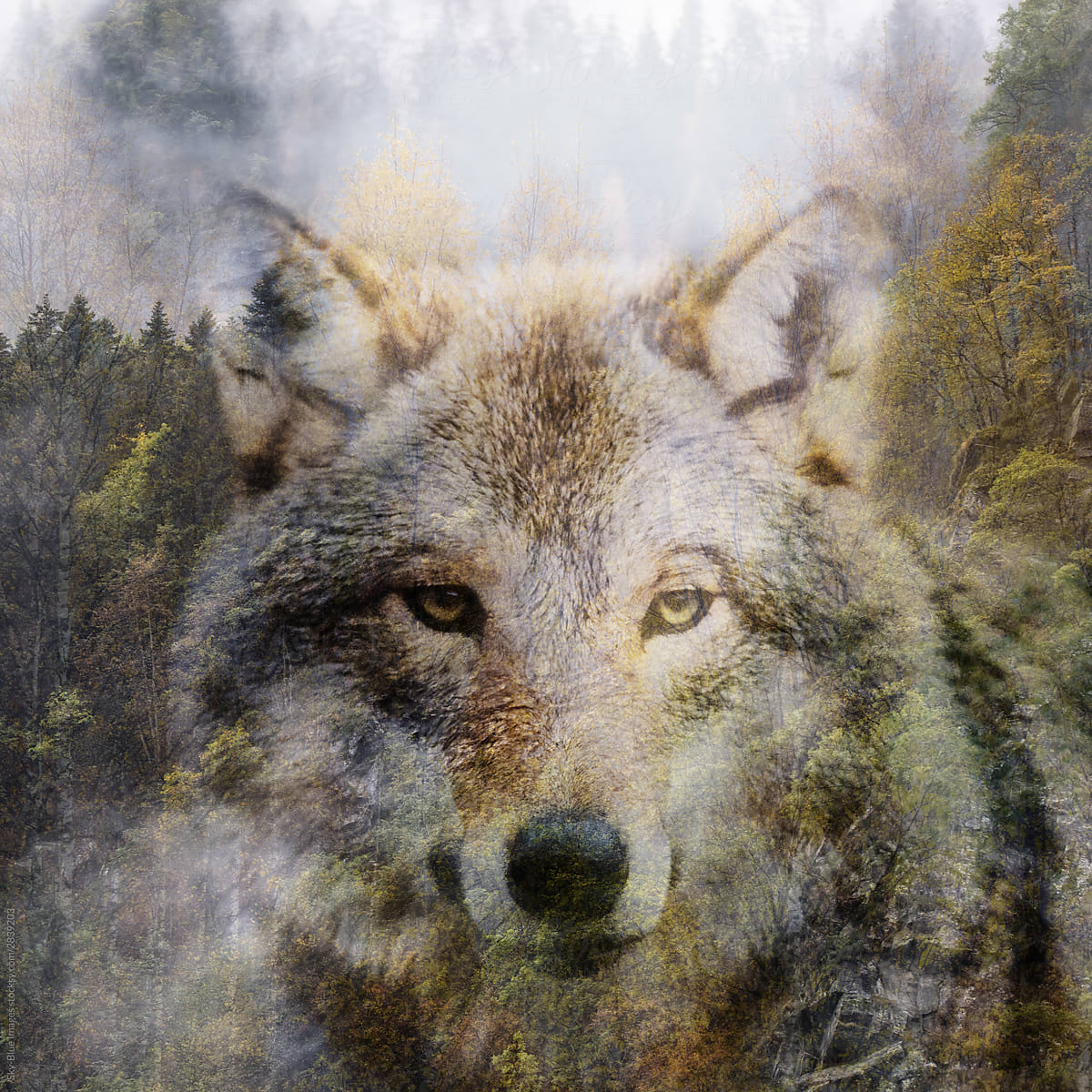 Multiple exposures of forest animals: Grey Wolf