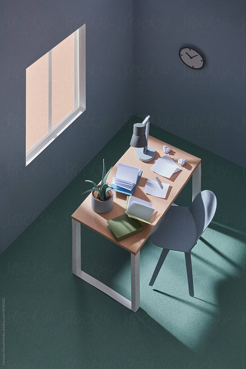 Working table in room made of paper