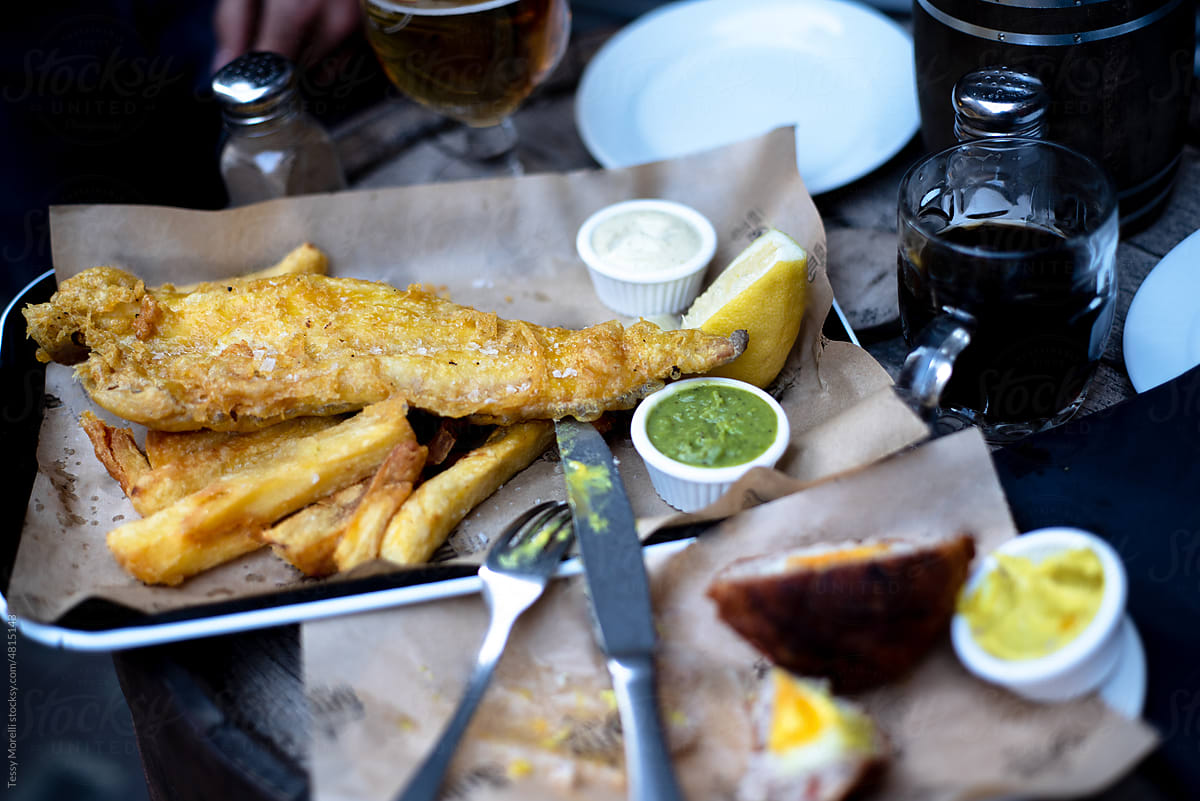 Typical British pub food fish and chips