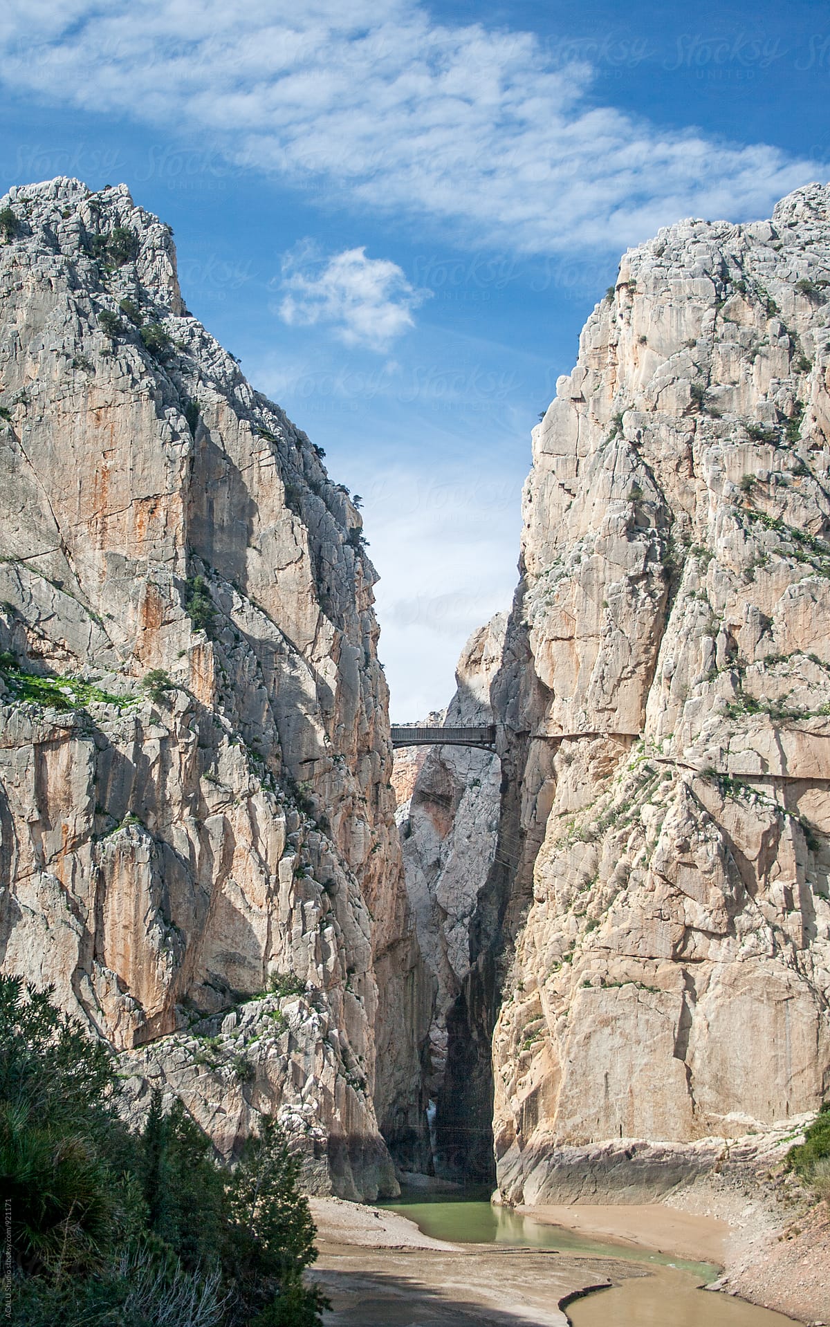 Bridge in a rocky mountain in Caminito del Rey