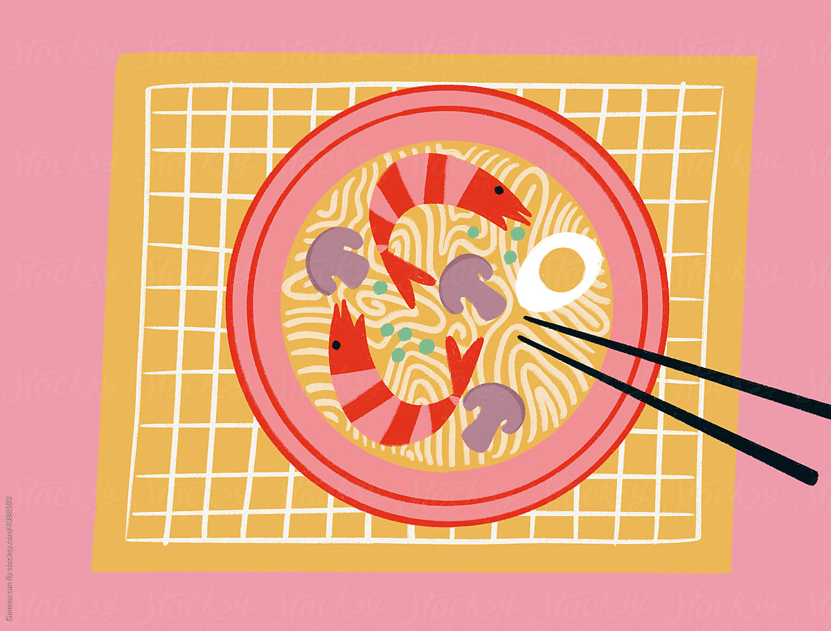 Japanese food. Ramen noodle soup illustration