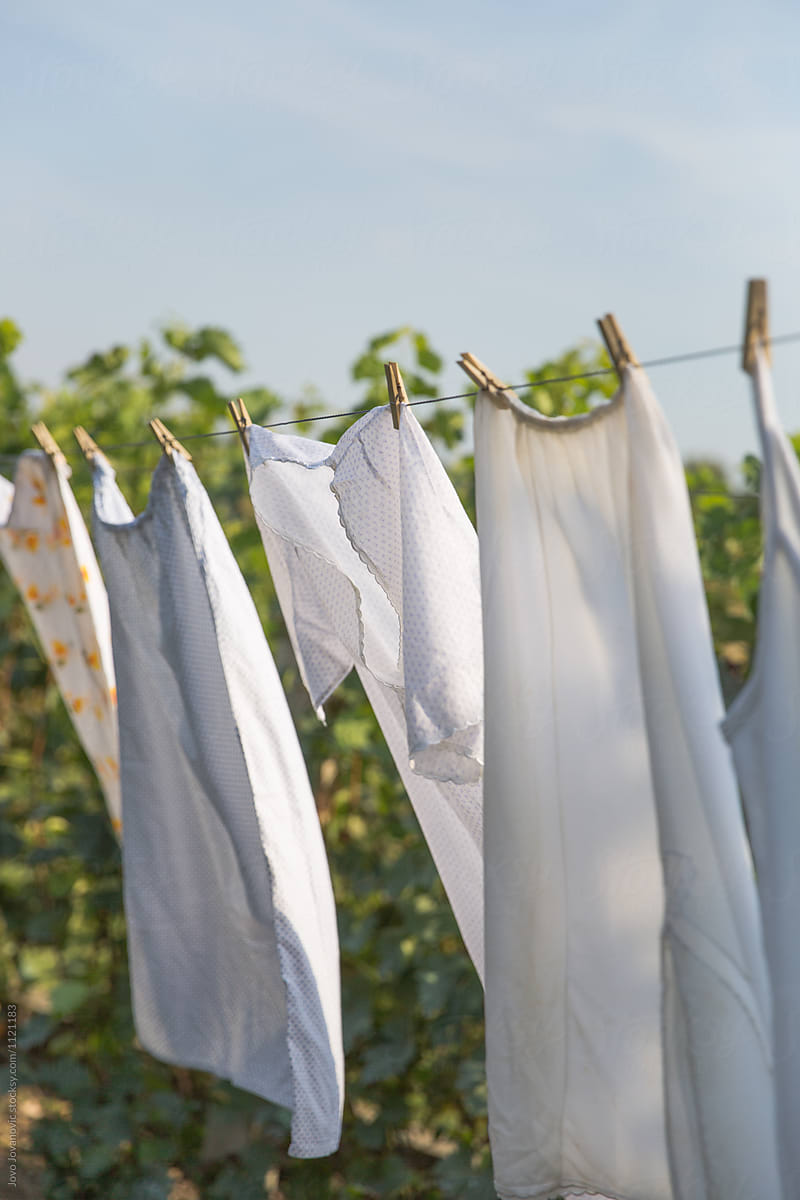 White Laundry Hung On Clothesline