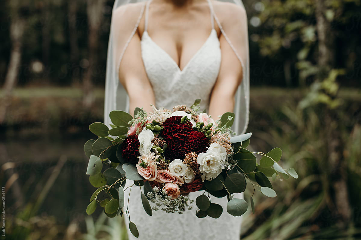 Bride Holding Bouquet featuring Eucalyptus