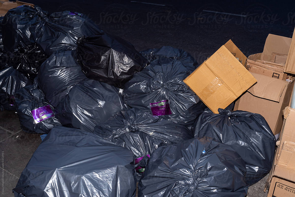 Trash bags and cardboard boxes for collection