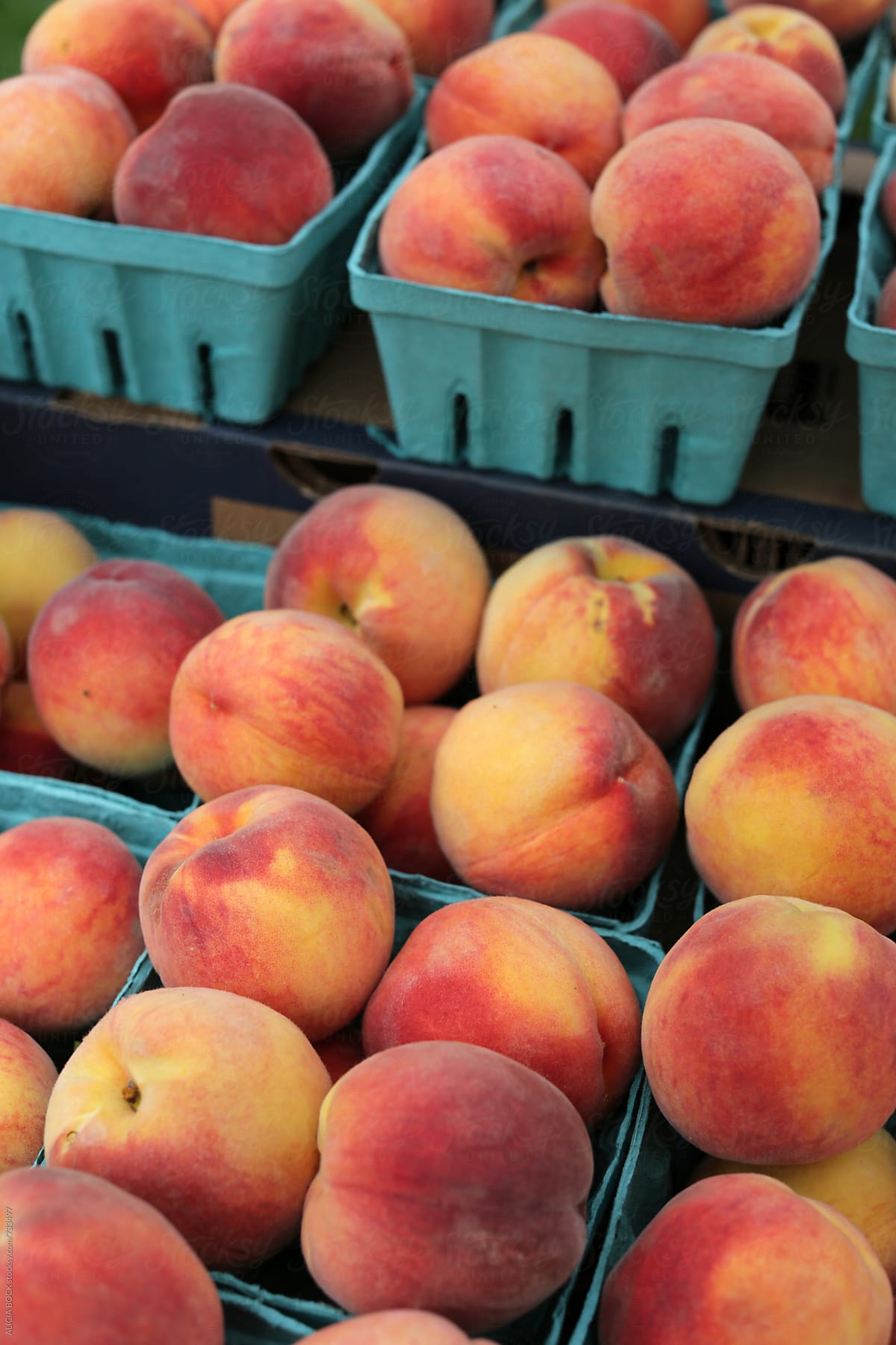 Fresh Picked Peaches For Sale At A Local Farm Market