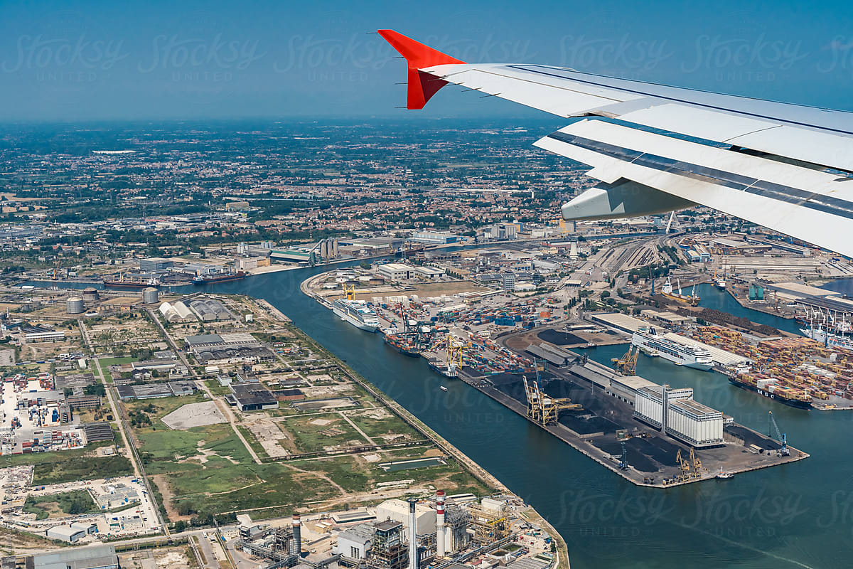 View from a plane of an industrial area