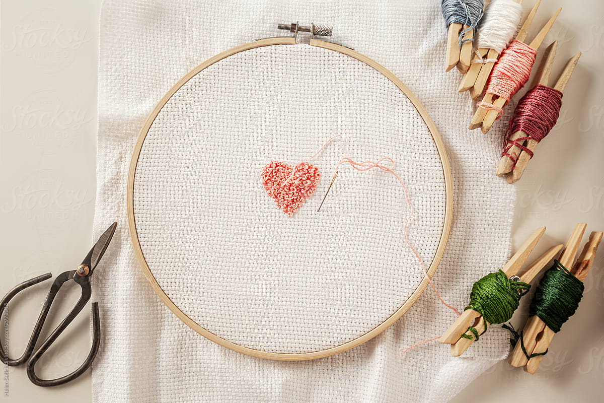 Embroidery of a Heart with French Knots