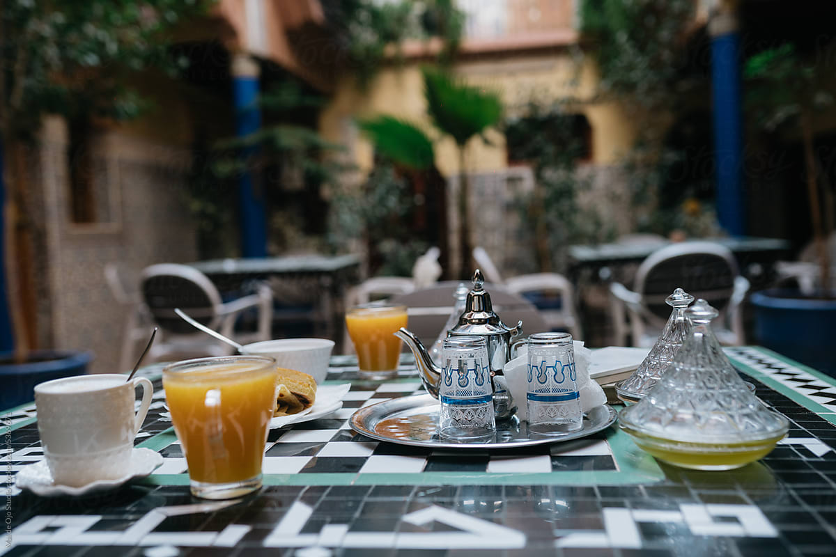 Moroccan breakfast in the riad courtyard