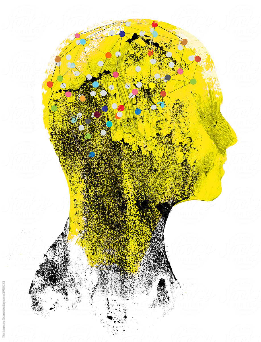 Neural Net In Lemon Colored Abstract Head Profile