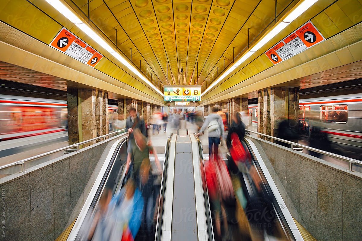 The futuristic underground Metro station decoration in Prague, Czech Republic