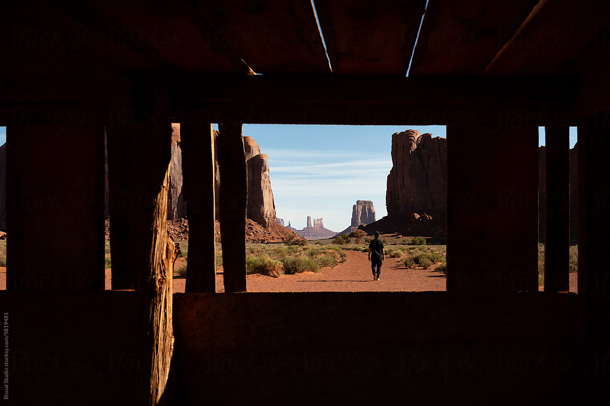 Man walking through Monument Valley