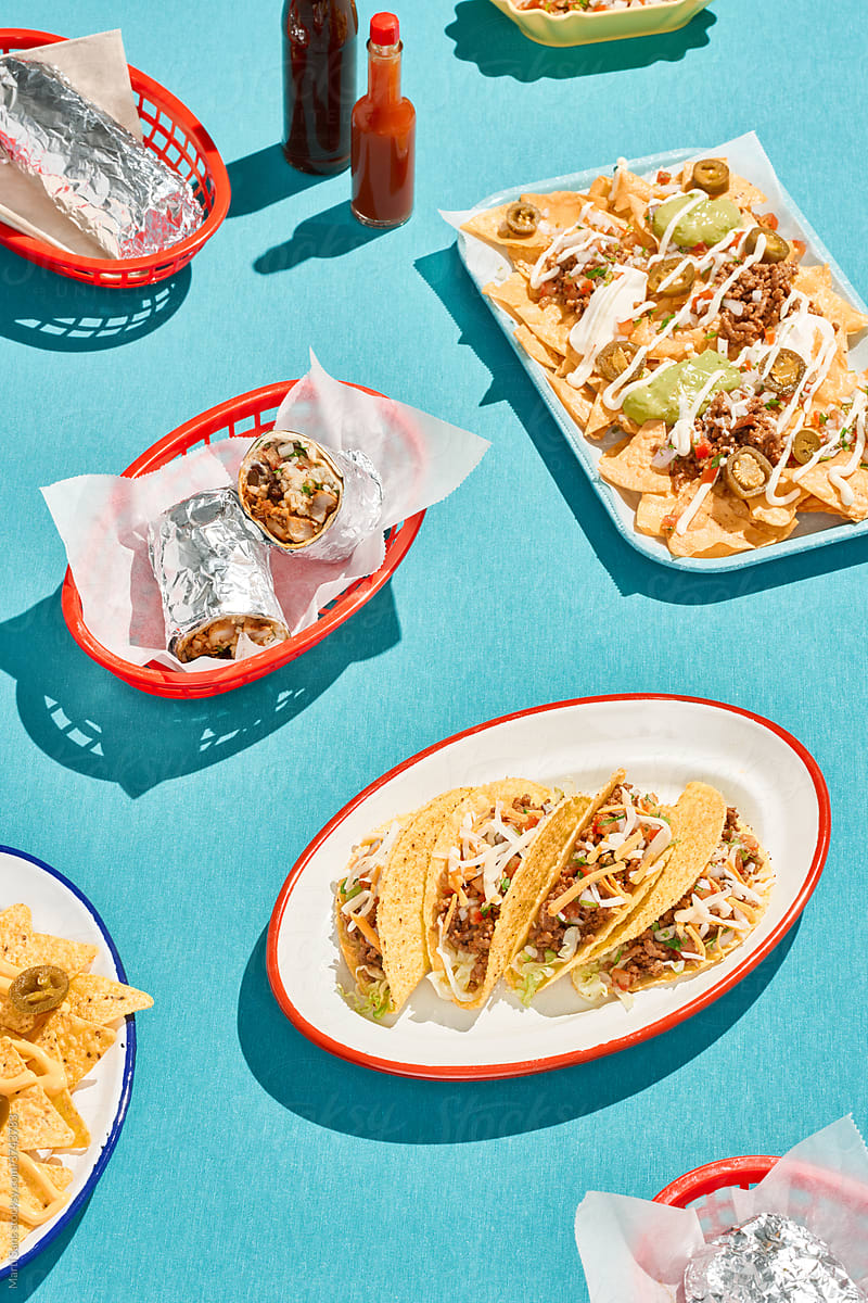 Tacos and burritos near nachos