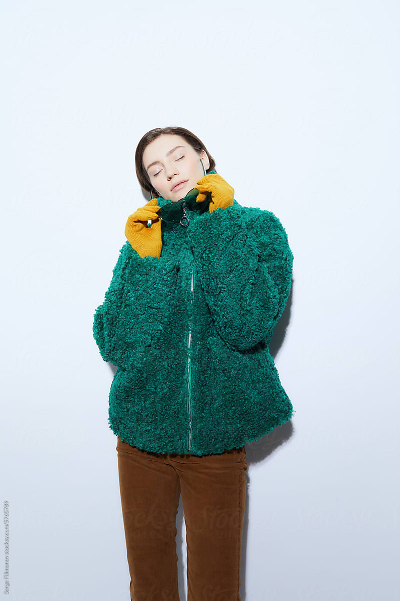 Young woman enjoy warm clothes