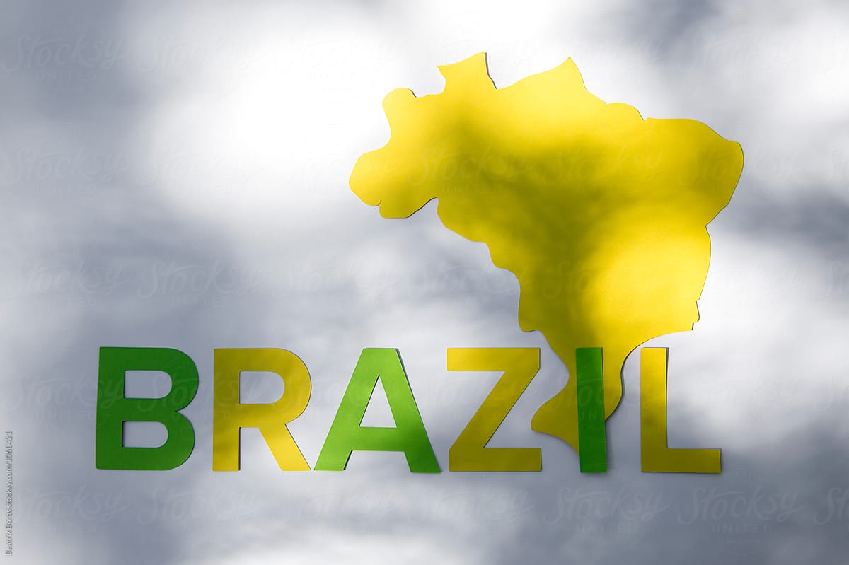 Country's shape and Brazil's name in letters in light and shadow