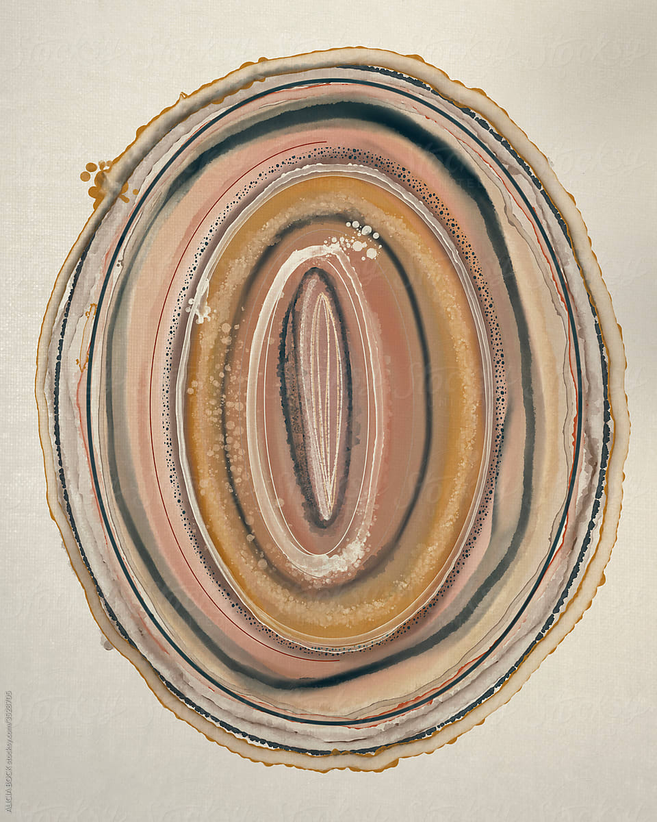 Oval Shaped Abstract Painting In Pastel Colors