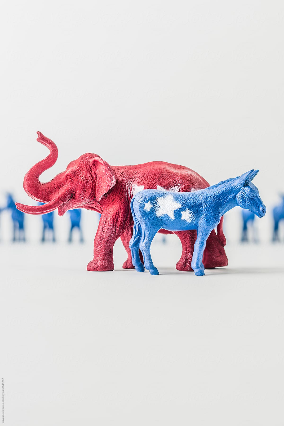 United States Democratic Donkey and Elephant Facing Away From Each Other