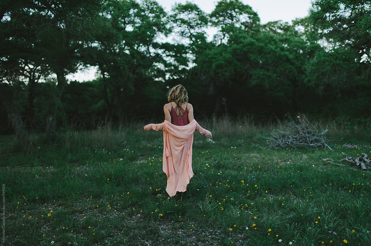 Young woman in flower field in TX
