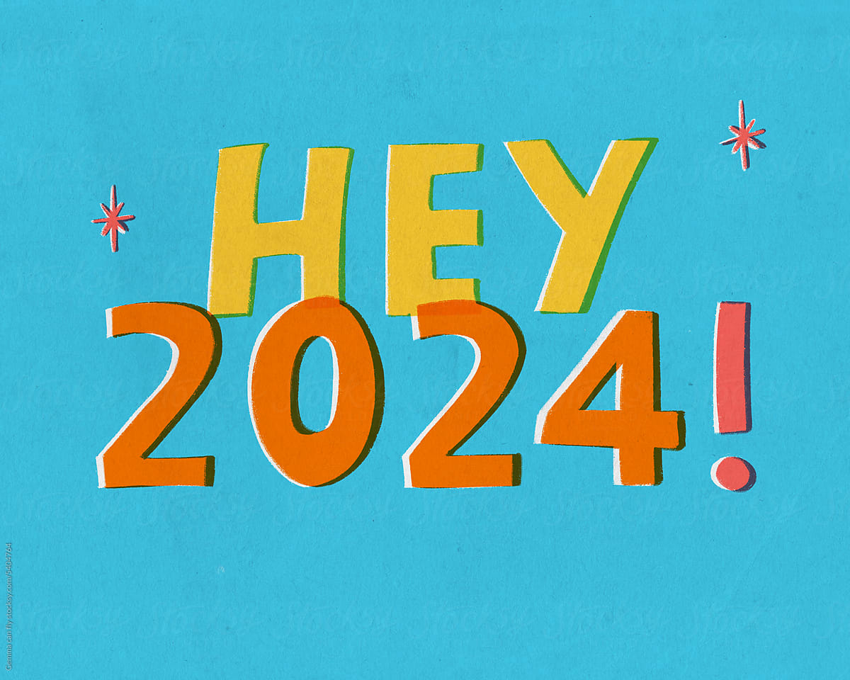 Happy new year 2024. Vintage illustration