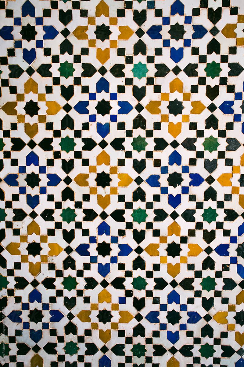 Patterned tiled floor Marrakech Morocco