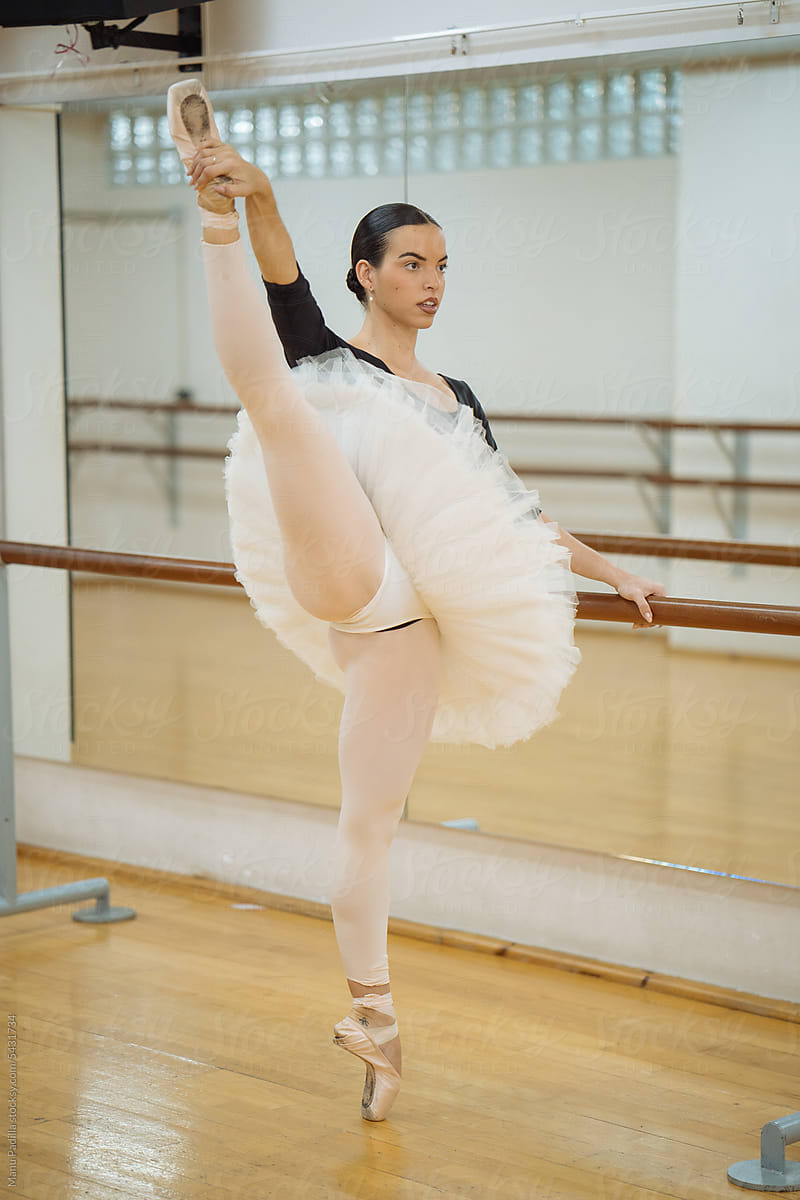 Gracious ballerina standing in Arabesque position