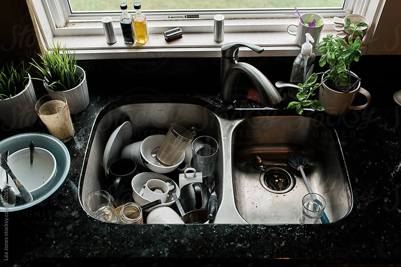 dirty dishes in a sink