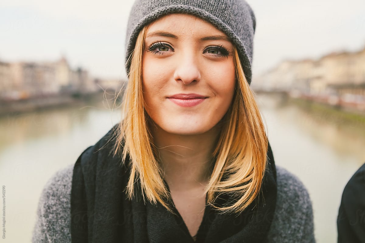 Portrait Of A Beautiful Teenage Girl With Wool Beanie By Giorgio Magini 