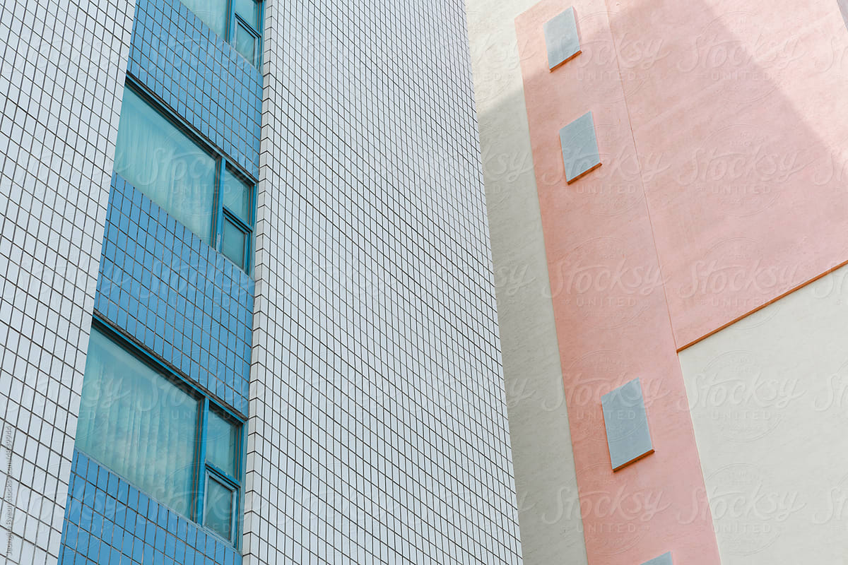 Blue and pink building wall.