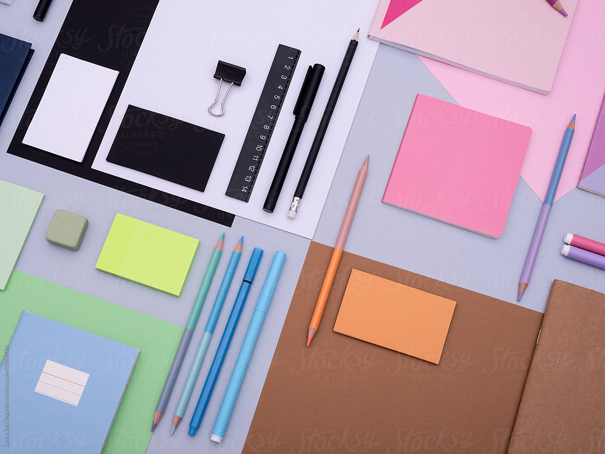 Color block stationery and design identity mockup
