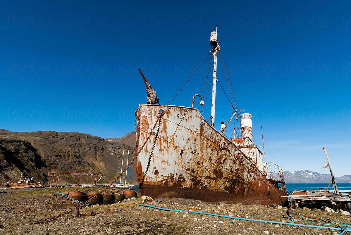 Old whaling vessel at Grytviken whaling station, South Georgia.