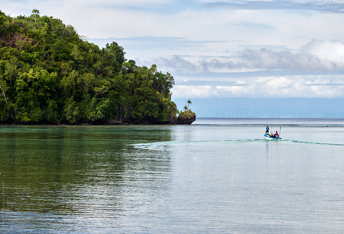 Pacific islanders boat transportation sea journey, Solomon Islands