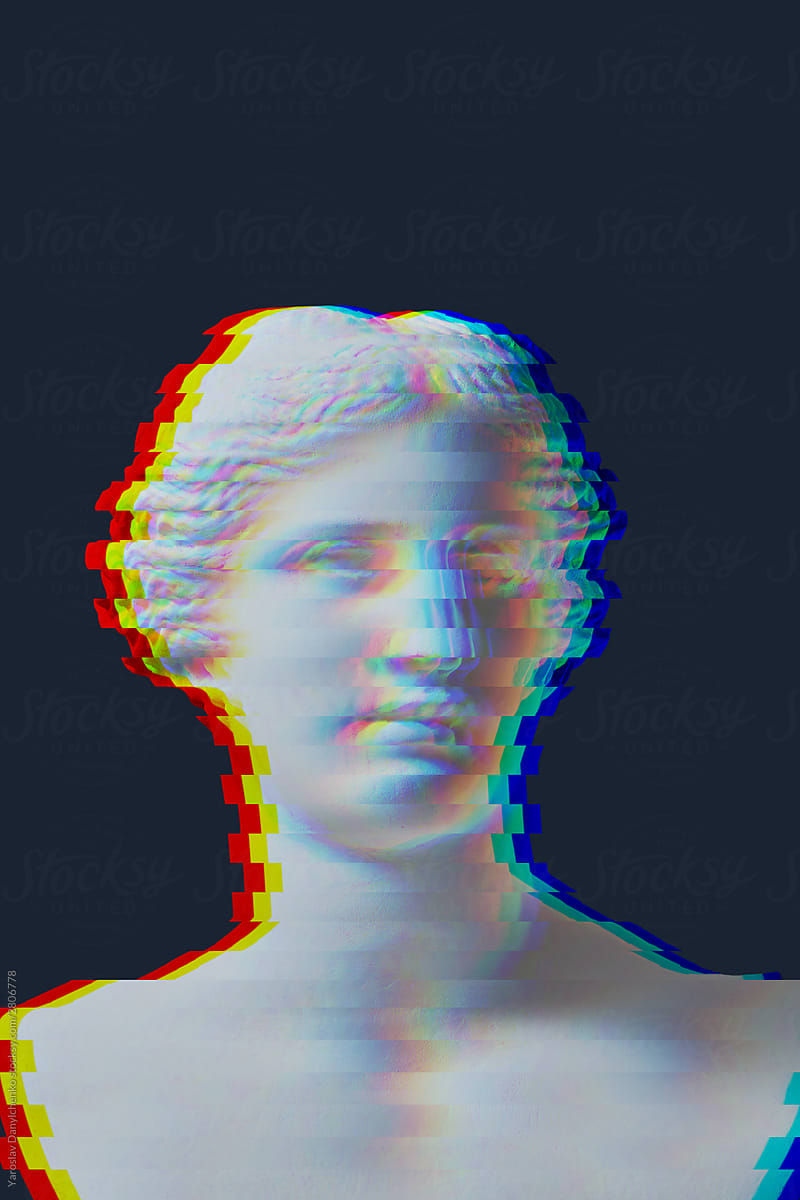 Gypsum statue head with glitch effect.