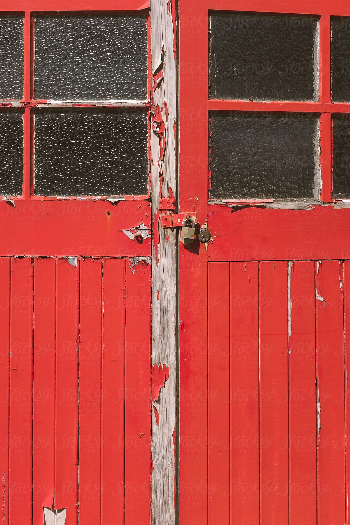 Aged red garage door