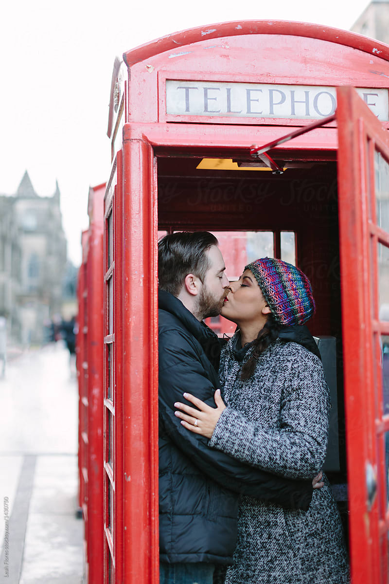 A Couple in a Telephone Booth in Scotland