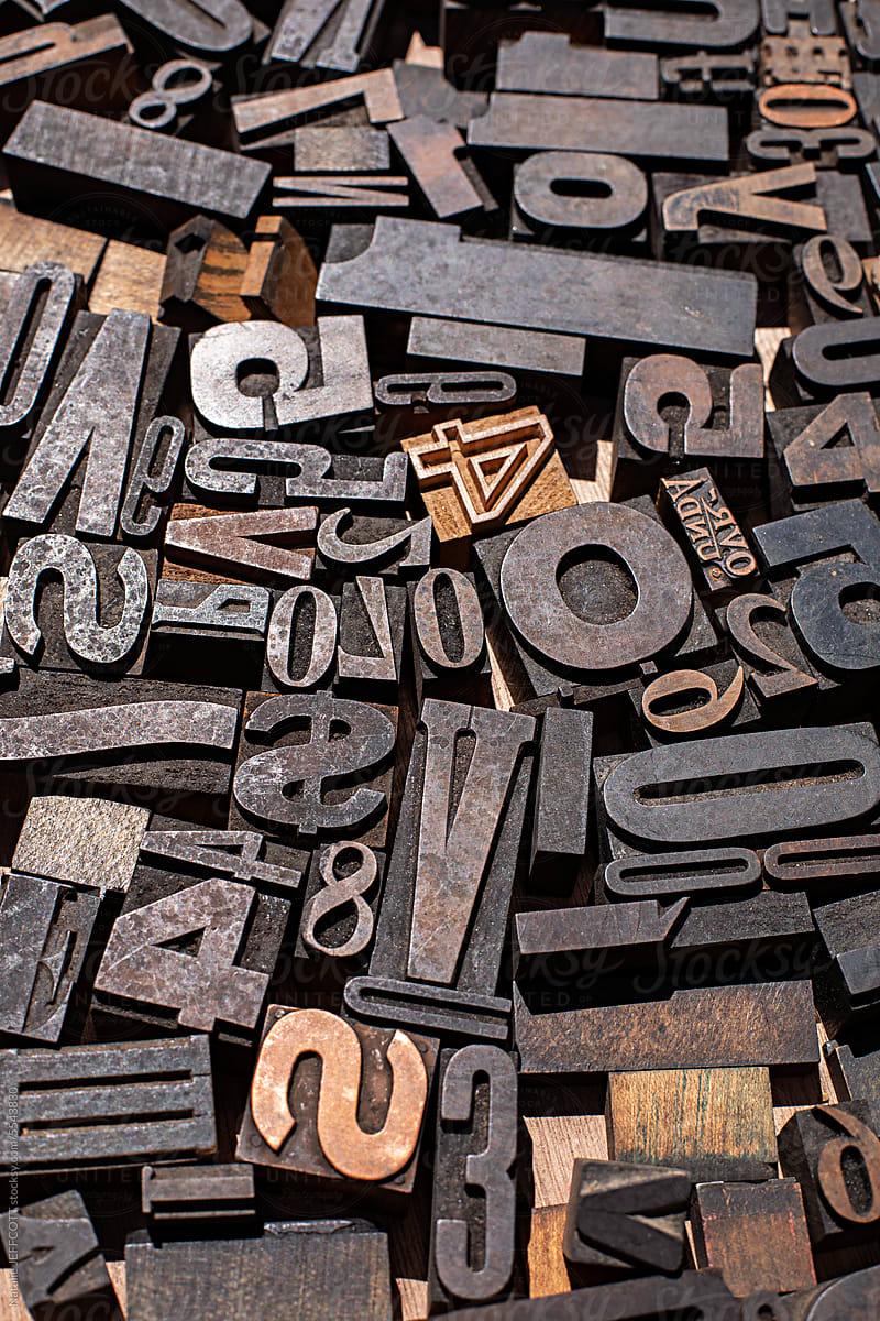 Close up of wooden letterpress letters