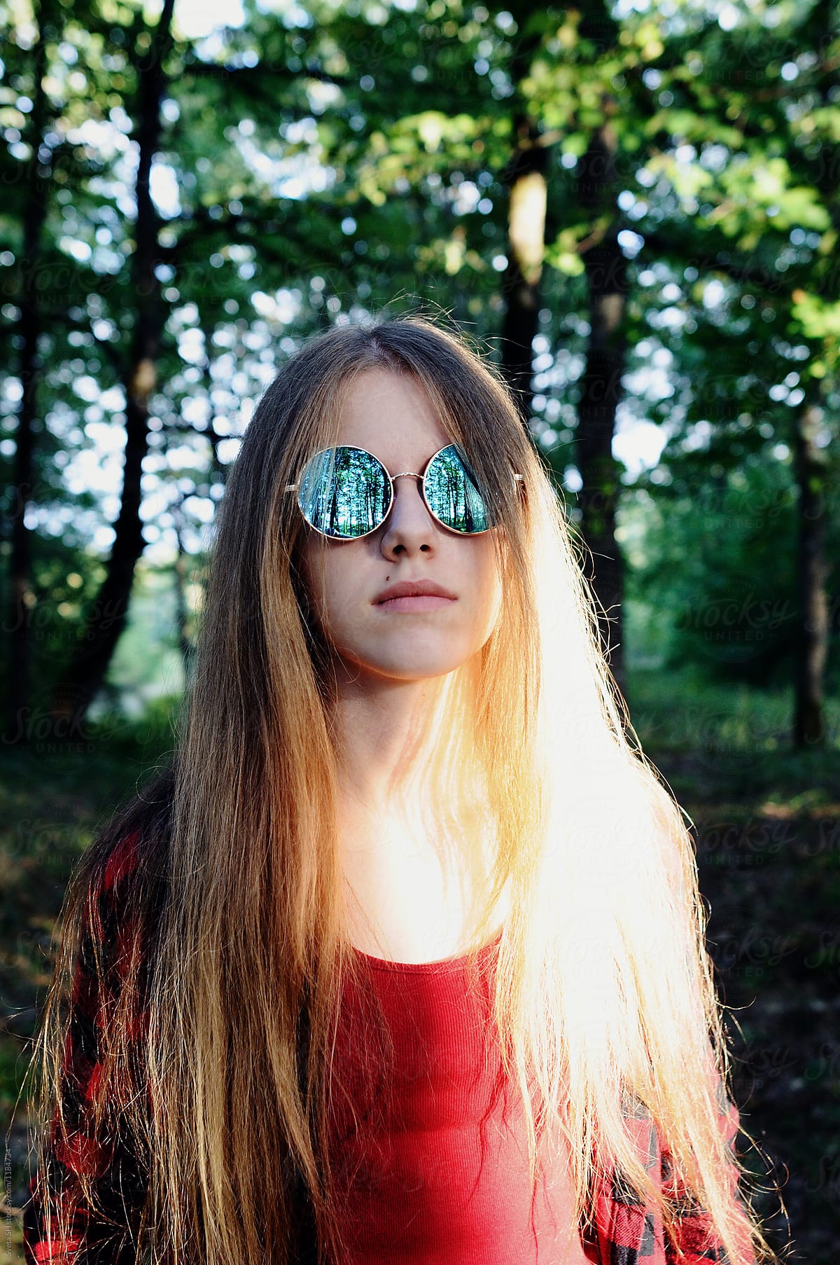 Portrait Of A Beautiful Teen Girl In Sunglasses Stock Photo