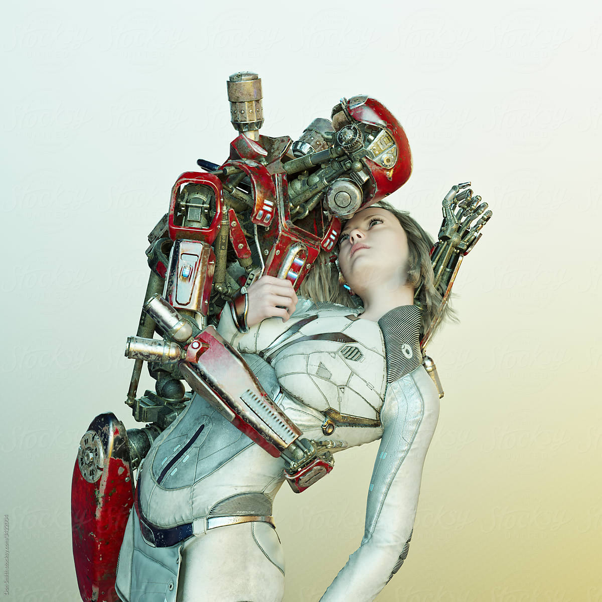 Robot holding woman