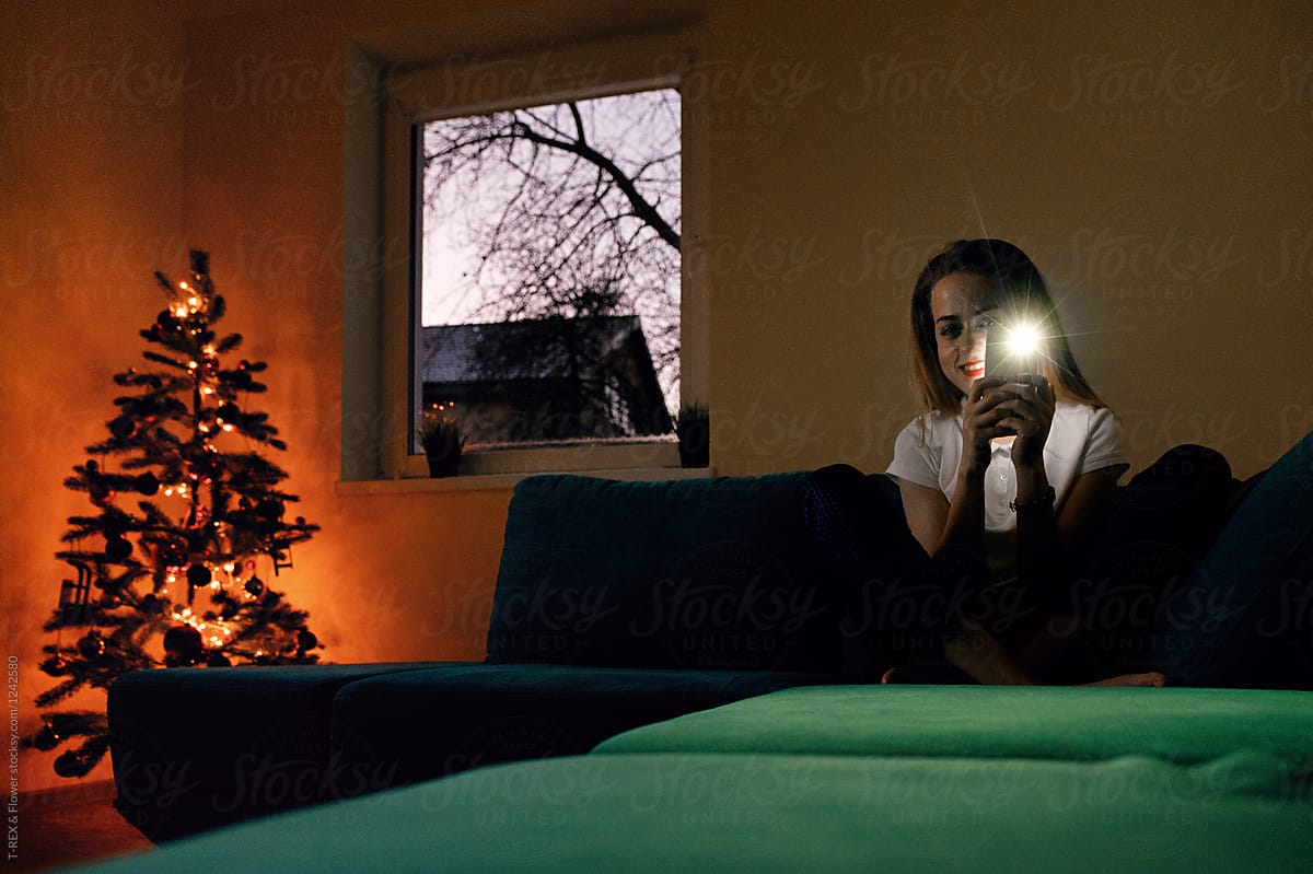 Girl taking photo with flash light