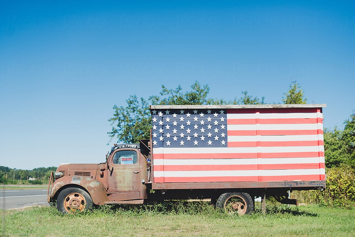 Truck with american flag